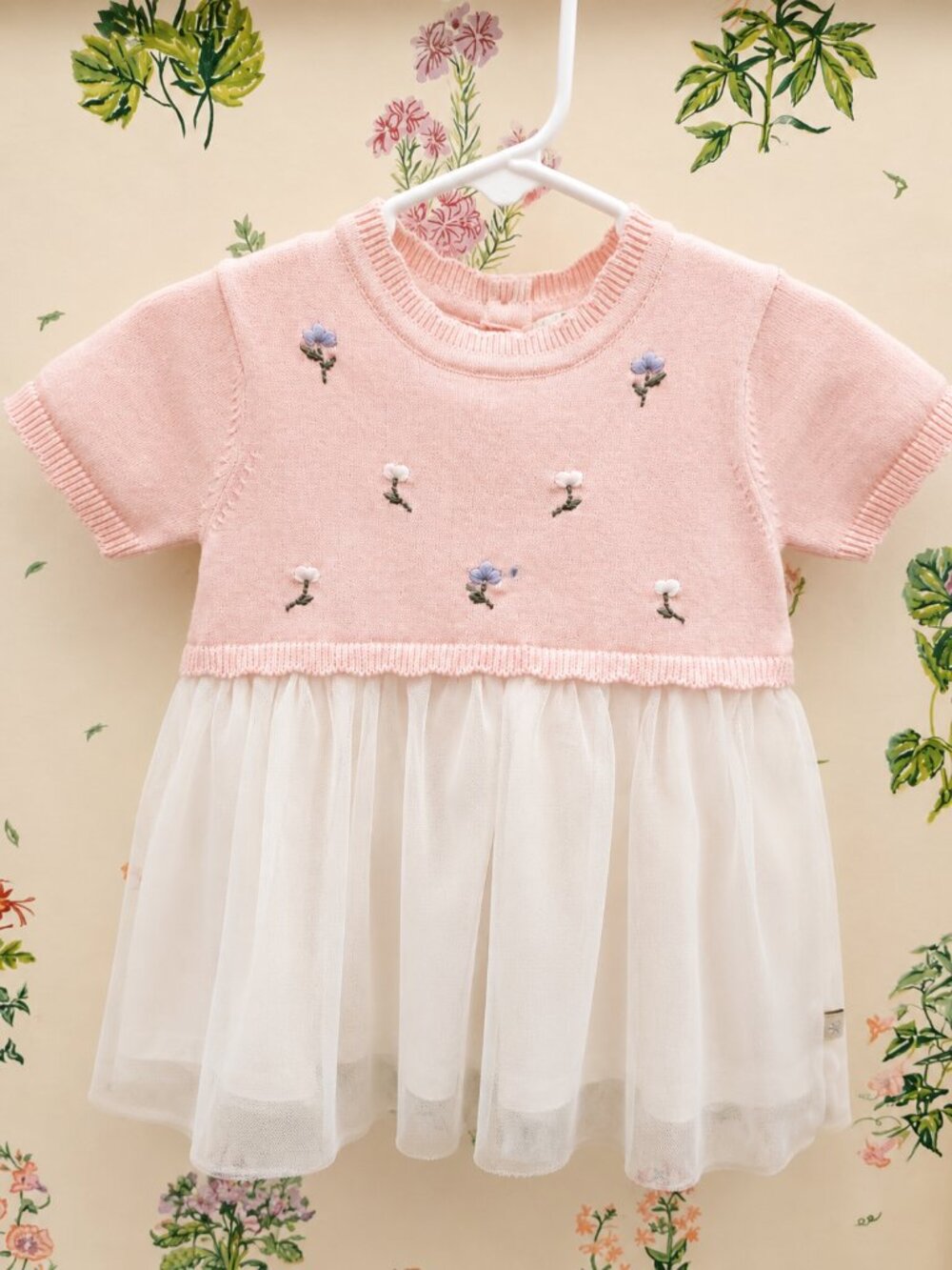 Viverano Organics Pink Floral Knit Tulle Dress 6-12 Months